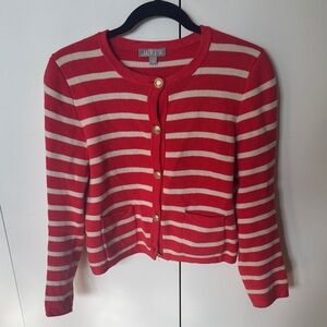 J. Crew Red and Cream Striped Cardigan with Gold Buttons
